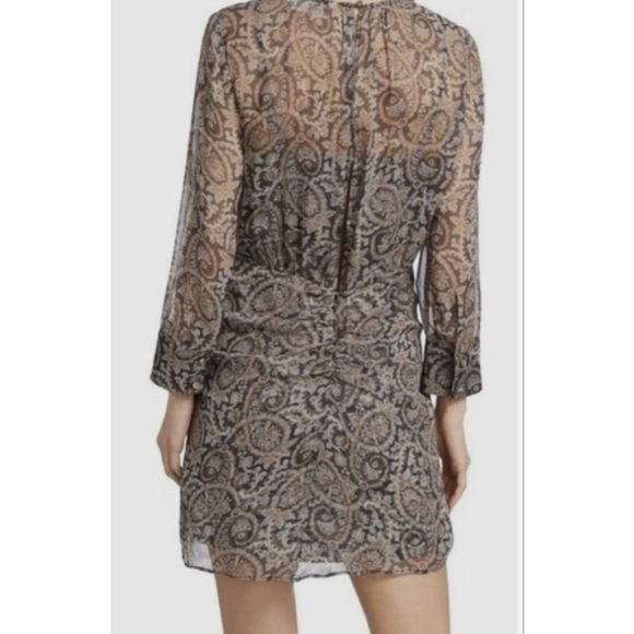 Veronica Beard Palmyra Dress Paisley Print Sheer Long Sleeve Ruched Mini Size 6 - Picture 5 of 7